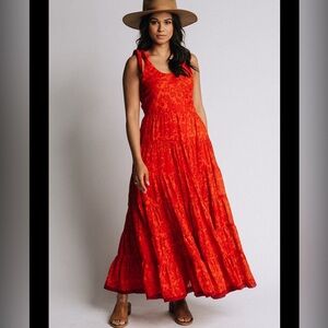 Free People kikas pink and orange floral maxi tiered sundress tie straps - XS